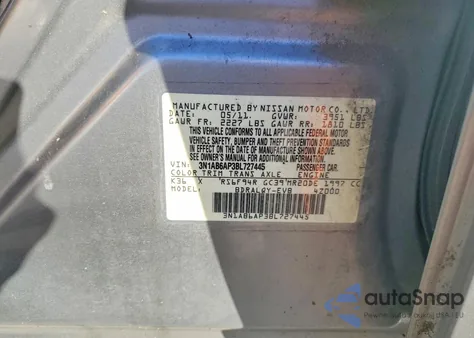 2011 Nissan Sentra 2.0 из США, поврежденный, VIN 3N1AB6AP3BL727445